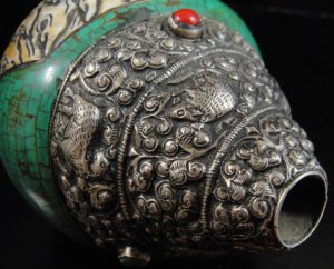 画像4: ◆チベット密教法具　法螺貝（シャンカ）silver925製マハーカーラ（大黒天）B