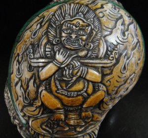 画像5: ◆チベット密教法具　法螺貝（シャンカ）silver925製マハーカーラ（大黒天）B