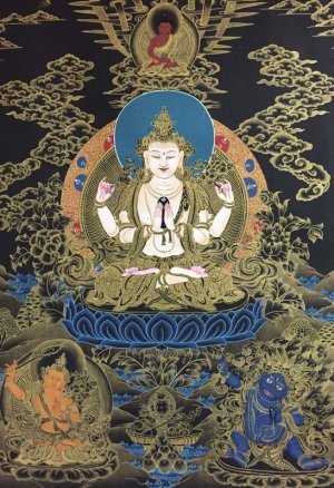画像2: ◆六字咒観音菩薩タンカ／仏画／チベット-A2
