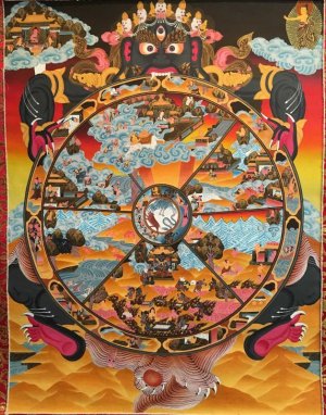 画像1: ◆六道輪廻図（Wheel of Life）/タンカ／仏画／曼荼羅／チベット-AA