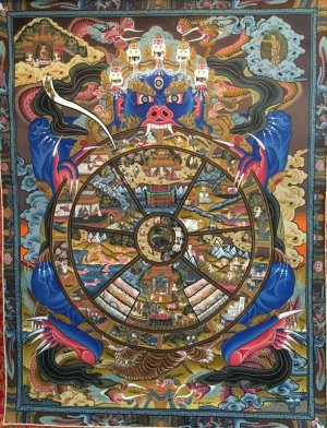 画像1: ◆六道輪廻図（Wheel of Life）/タンカ／仏画／曼荼羅／チベット-A