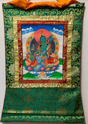 画像1: ◆グリーンタ−ラ（緑多羅菩薩）タンカ／仏画／曼荼羅／チベット