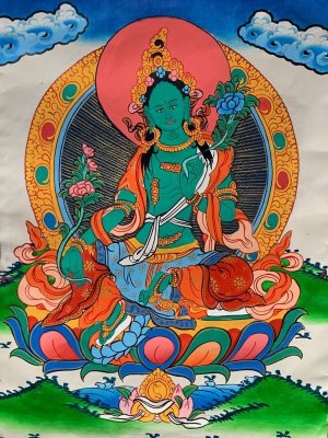画像2: ◆グリーンタ−ラ（緑多羅菩薩）タンカ／仏画／曼荼羅／チベット