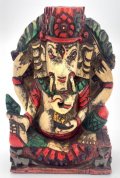 木製手彫りガネーシャ像（歓喜天）富と智恵の神◆インド-S2