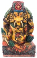 木製手彫りガネーシャ像（歓喜天）富と智恵の神◆インド-L2