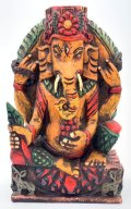 木製手彫りガネーシャ像（歓喜天）富と智恵の神◆インド-L1