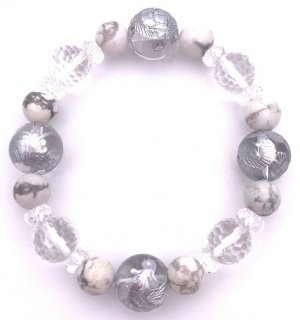 画像3: 風水四神!天然石銀彫り水晶＆ハウライト＆水晶カットのブレスレット