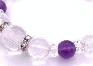 画像4: 天然石彫り水晶麒麟（キリン）&水晶カット&アメジストのブレスレット