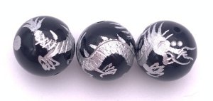 画像2: 天然石オニキス銀彫り青龍12mm玉＆ラブラドライト&スギライトのブレスレット