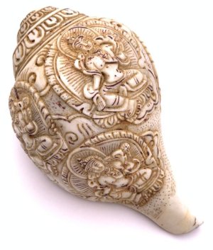 画像1: ◆チベット密教法具　法螺貝（シャンカ）グリーンターラー（緑多羅菩薩）A1