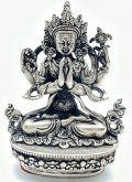 ◆六字咒観音菩薩像◆仏教 チベット◆シルバーアンティーク風