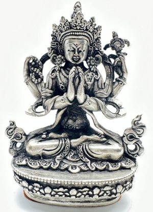 画像1: ◆六字咒観音菩薩像◆仏教 チベット◆シルバーアンティーク風