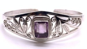 画像1: 天然石アメジスト（紫水晶） silver925バングル