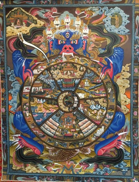画像1: ◆六道輪廻図（Wheel of Life）/タンカ／仏画／曼荼羅／チベット-A (1)