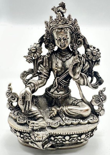 画像1: ◆グリーンターラー（緑多羅菩薩）◆仏教 チベット◆シルバーアンティーク風 (1)