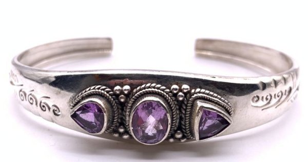 画像1: 天然石アメジスト（紫水晶） silver925バングル-4 (1)
