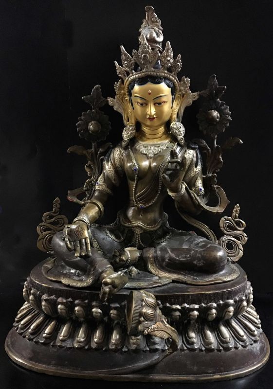 ◆グリーンターラー（緑多羅菩薩）像◆仏教　チベット/高さ約45cm