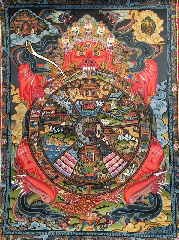 割引クーポン 六道輪廻図 Wheel of Life タンカ 仏画 曼荼羅 チベット