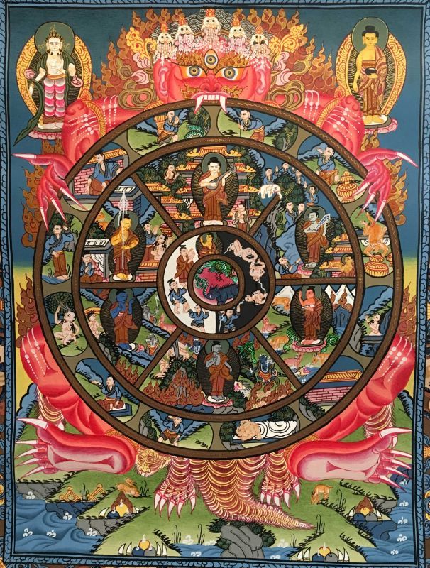 ◆六道輪廻図（Wheel of Life）/タンカ／仏画／曼荼羅／チベット-BB