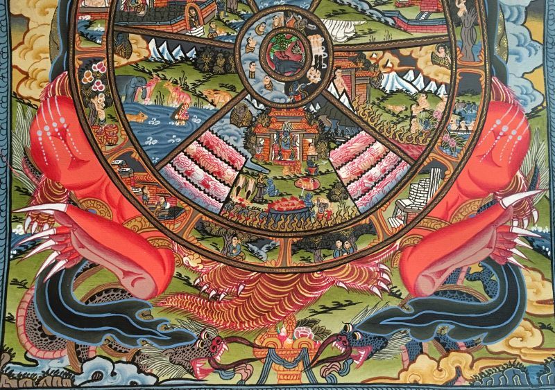 輪廻迫力！チベットの六道輪廻図～生まれ変わり 肉筆 タンカ ネパール