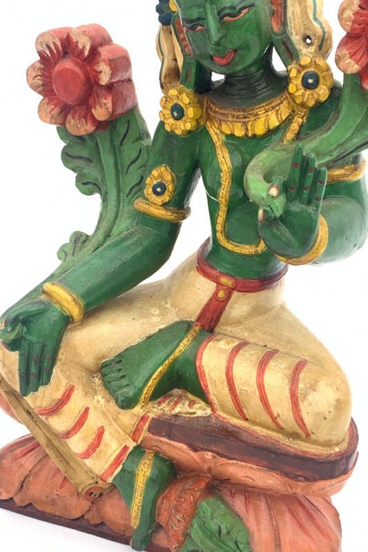 木製手彫りグリーンターラー（緑多羅菩薩）像 チベット仏教-1A-