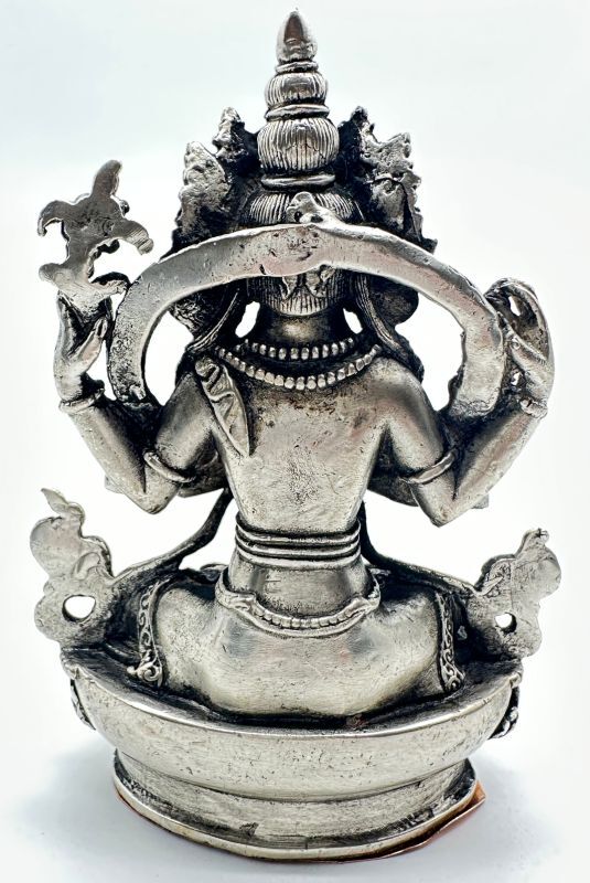 六字咒観音菩薩像 仏教 チベット シルバーアンティーク風-