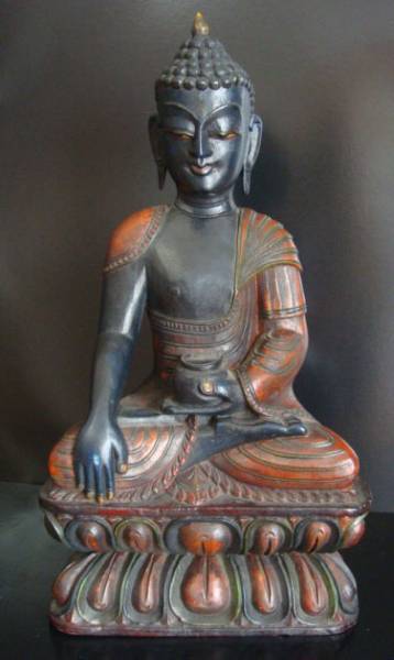 木製手彫り 阿閦如来 あしゅくにょらい アクショービャ 像1 仏像 仏教 チベット Tashitage タシタゲ